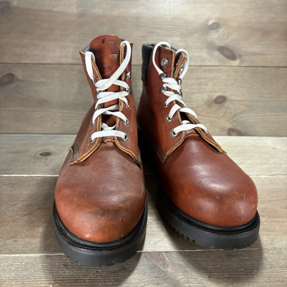 vintage red wing mens size 8 shoes brown leather oxblood soft toe work boots